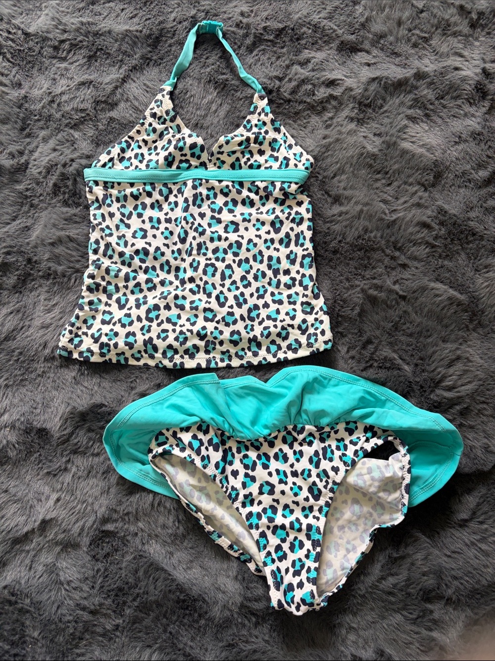 Turquoise Leopard Tankini Set